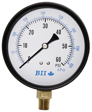 4' Pressure Gauge 0-60 Psi with Brass 1/4' MPT